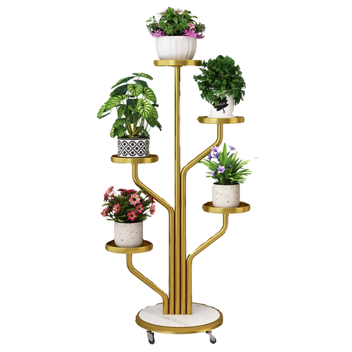 高端花架子客厅落地式阳台置物架多肉花架万向轮铁艺花盆托架多层 - 图3