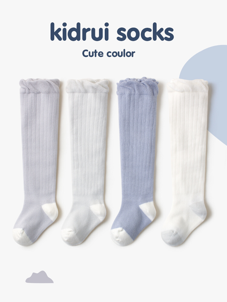 新生婴儿儿袜子0到3个月长筒袜高级感秋冬纯棉过膝宝宝防蚊无骨春