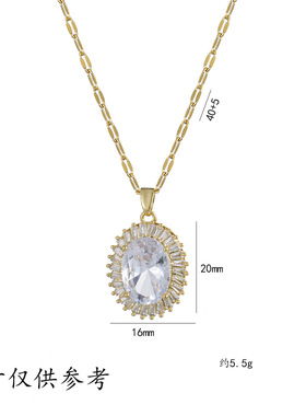 项链女网红白色锆石几何小众轻奢新款设计感吊坠气质跨境钛钢项链