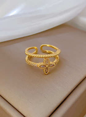 【真金电镀】开口双层女时尚微镶轻奢指环食指戒网红同款冷淡风