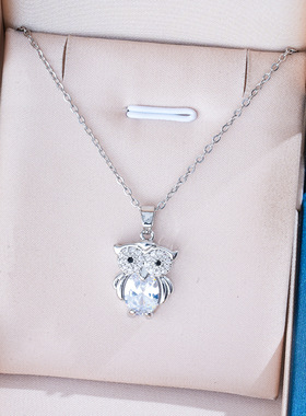 跨境外贸猫头鹰钛钢项链简约创意轻奢时尚白搭锁骨链小众设计