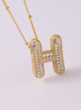跨境爆款铜镶锆石满钻气泡字母吊坠胖乎乎26字母项链夏季女高级感