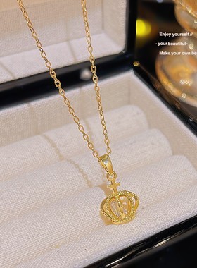 2024年新款项链女网红钛钢锁骨链ins冷淡风简约真金电镀皇冠吊坠