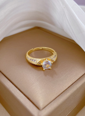 【真金】八心八箭满钻戒指开口可调节款简约手饰日系指环情侣对戒