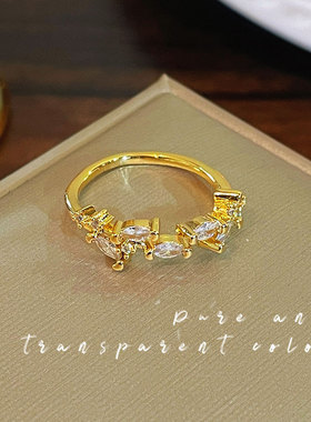 ins风新款简约冷淡风设计感开口食指戒树枝花枝造型锆石戒指手饰