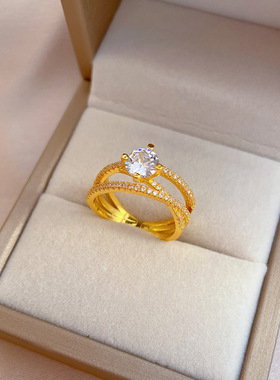 【真金电镀】开口戒指扭曲交叉个性指环食指戒网红同款简约冷淡风