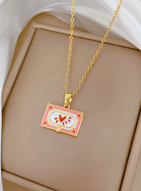 【钛钢】滴油画框爱心简约轻奢气质华丽满钻项链女百搭锁骨链钛钢