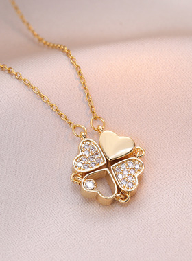 项链女小众轻奢新款设计感网红爱心锆石花朵吊坠气质套装钛钢项链