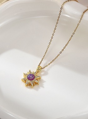 新款设计紫色渐变太阳吊坠项链女轻奢小众高级感饰品外贸跨境配饰