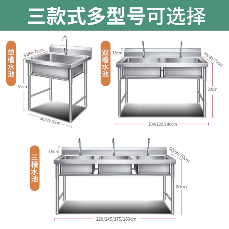 双槽单槽加深加厚学校包邮不锈钢水槽医院酒店实验室洗菜盆稳固-图1