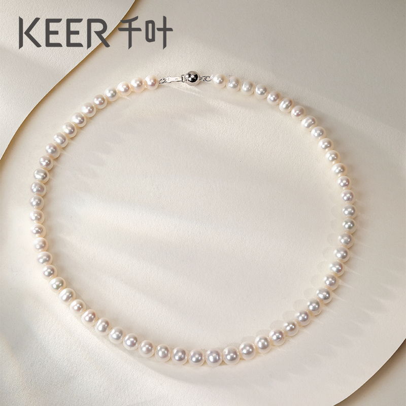 千叶珠宝淡水珍珠项链天然极强光s925银倪妮珠8-9mm送妈妈礼物