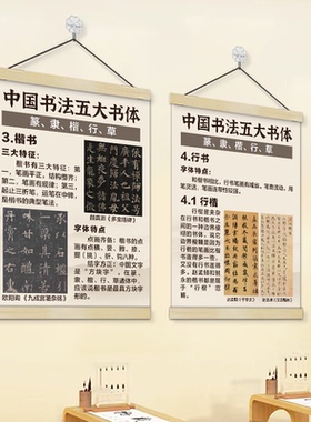 中国书法五大书体教室布置实木挂轴挂画兴趣培训班机构墙上卷轴画