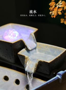 陶瓷桌面流水招财摆件，客厅风水轮，小喷泉，办公室雾化加湿器，
