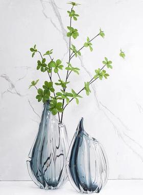 琉璃花瓶摆件北欧风餐桌插花轻奢客厅玄关高级感玻璃透明水养花器