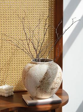 景德镇陶瓷花瓶复古新中式陶罐侘寂风水培插花花瓶客厅装饰品摆件