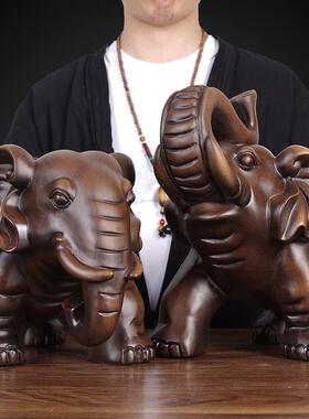 实木雕刻公母大象摆件一对招财象手工艺品家居新中式客厅玄关礼品