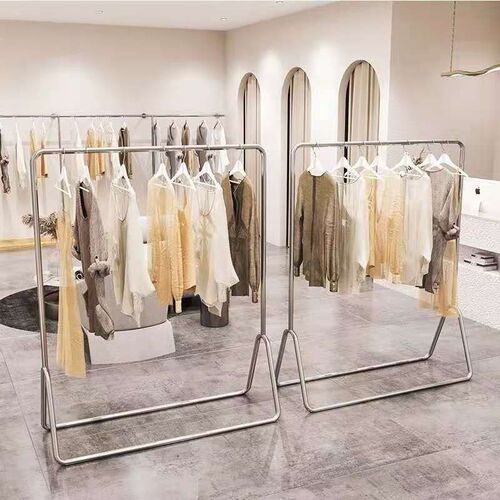 Floor Rack Clothing Store Display RacIk Stainless Steel Silv - 图0