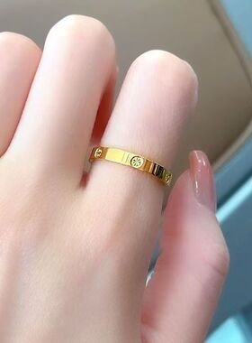 钛钢金色米字纹戒指钛钢素圈戒指时尚百搭饰品情侣对戒送礼不掉色