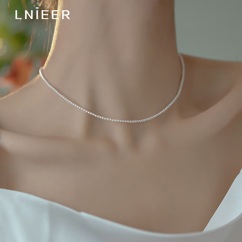 Lnieer2mm巨细施家正圆无暇强光米粒珍珠项链女细锁骨链礼物送女 - 图0