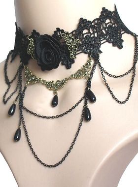 黑色复古颈链链choker宝石热销