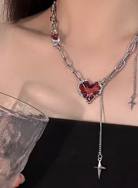 红色男新款年锁骨链设计感拼接