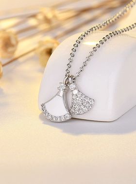 气质吊坠潮网女红巧兰轩双扇形项链轻奢锁骨ins裙子新加坡链镀银