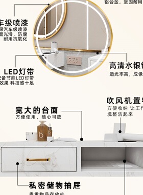 理发店镜台烫染镜子发廊专用美发壁挂柜子一体椭圆网红led灯镜台