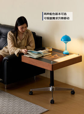 中古实木移动升降茶几推车客厅边几多功能饭桌一体两用茶桌小户型