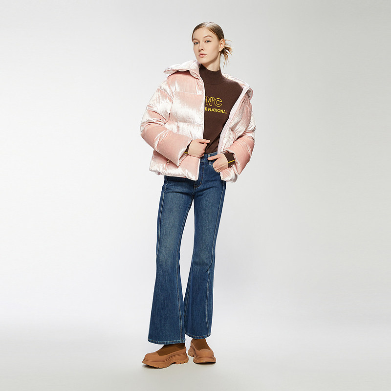 CNC女装冬季新款粉色丝绒大翻领羽绒服女短款加厚保暖外套,淘宝优惠券,粉丝福利购,淘宝优惠卷