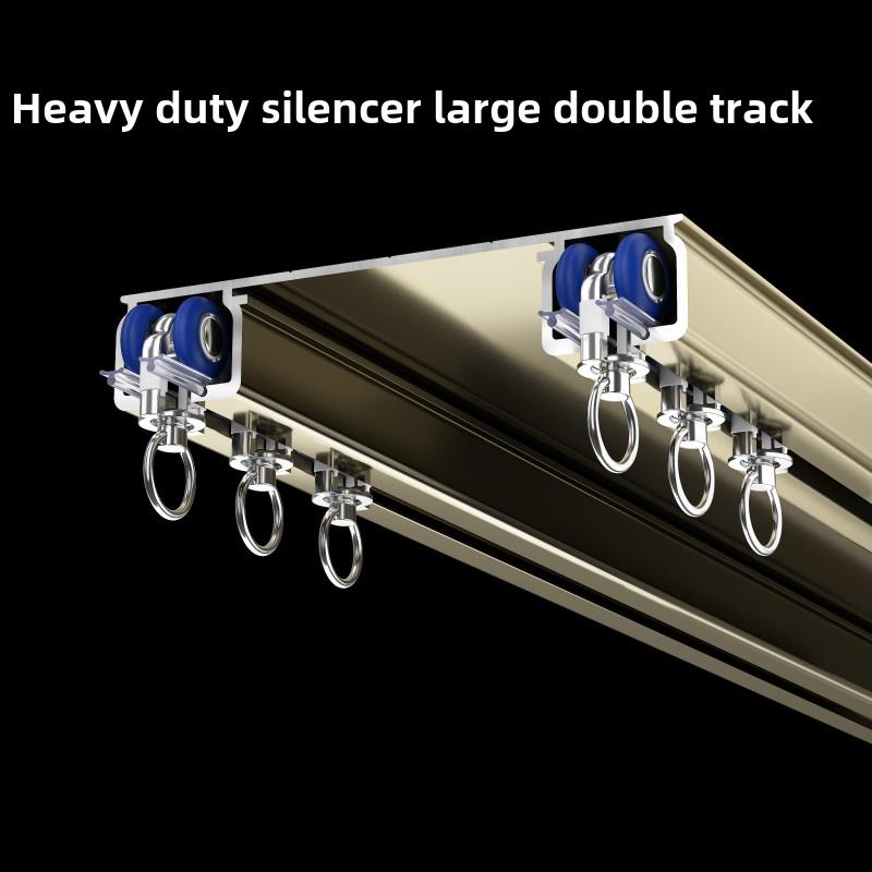 帘轨双层双轨顶装滑轨帘杆导轨静音帘箱安装免打孔码 - 图0