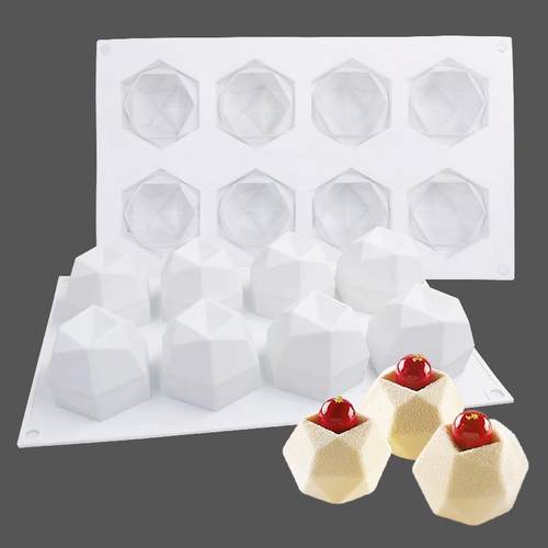 8连多边魔方法式慕斯硅胶模具蛋糕西点甜点烘焙钻石工具几何菱形 - 图0