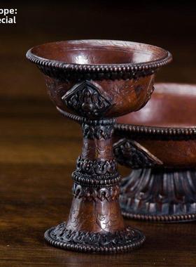 欧斯特 家用圣水杯 尼泊尔手工紫铜雕花八吉祥净水杯护杯法杯摆件