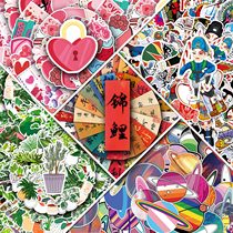 100 sheets of hot pin new cartoon lovely ins stickers trendy creative mukka material waterproof removable adhesive waterproof decorative childrens hand shell notebook suitcase hand ledger stickers