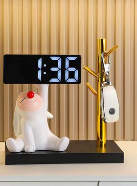 兔子时钟摆件创意电子智能玄关客厅家居装饰品卧室床头柜儿童礼物