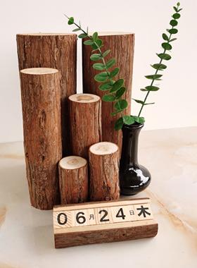 木柴装饰原木实木带皮摆件木材木头劈柴柴火橱窗背景陈列壁炉真火