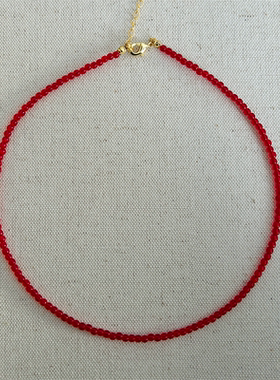 本命年新年款巨显白红珠串珠锁骨链气质高级百搭毛衣链简约高级感