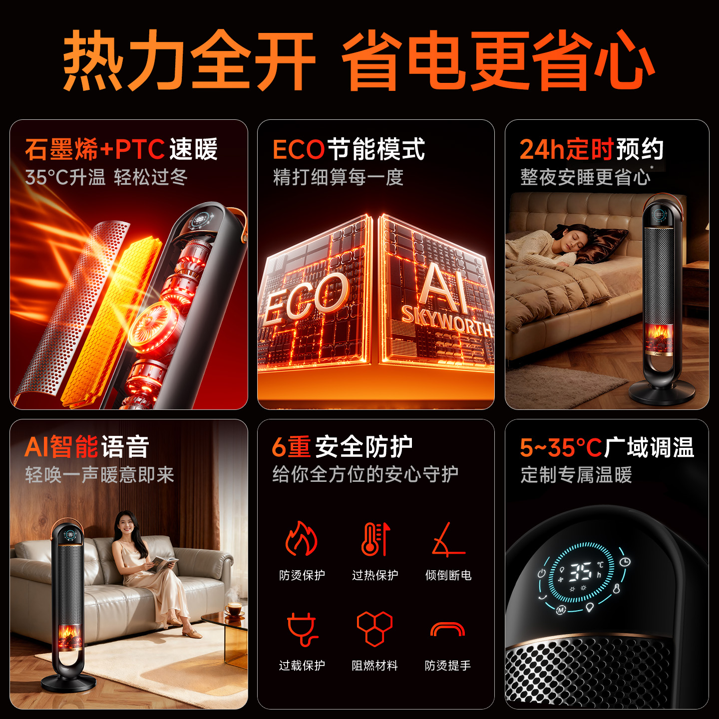 美的2025新款石墨烯取暖器暖风机冬季家用节能电暖气大面积热风机 - 图0