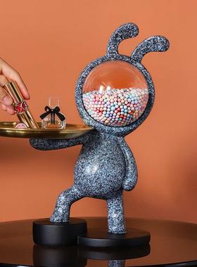 太空兔子托盘进门玄关放钥匙收纳摆件装饰品客厅桌面置物现代轻奢