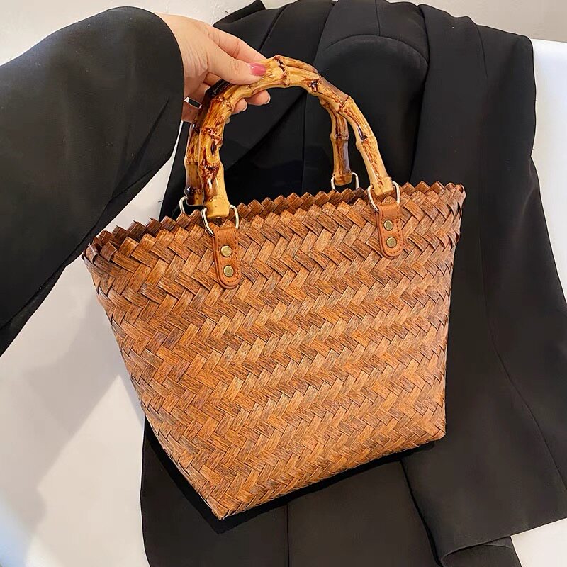 2025新款藤编手提包菜篮子草编包包竹节包女复古手工竹编伴手礼包