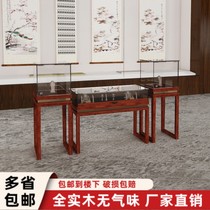 Shop Merchandise Tempered Glass Counter Ground Cabinet Retro Dong Wen Play Museum Solid Wood Jewelry Exhibition Cabinet Commercial