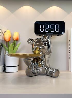 客厅托盘钥匙收纳暴力熊表钟小闹钟桌面电子数字时钟摆件摆台式