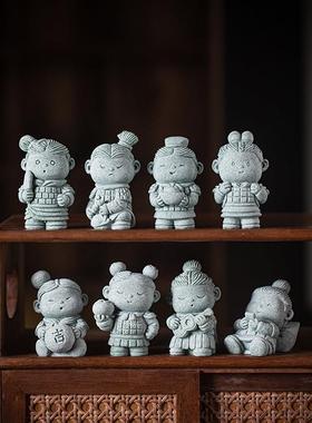 创意卡通兵马俑茶宠摆件中式将士手把件博古架摆设造景桌面装饰品