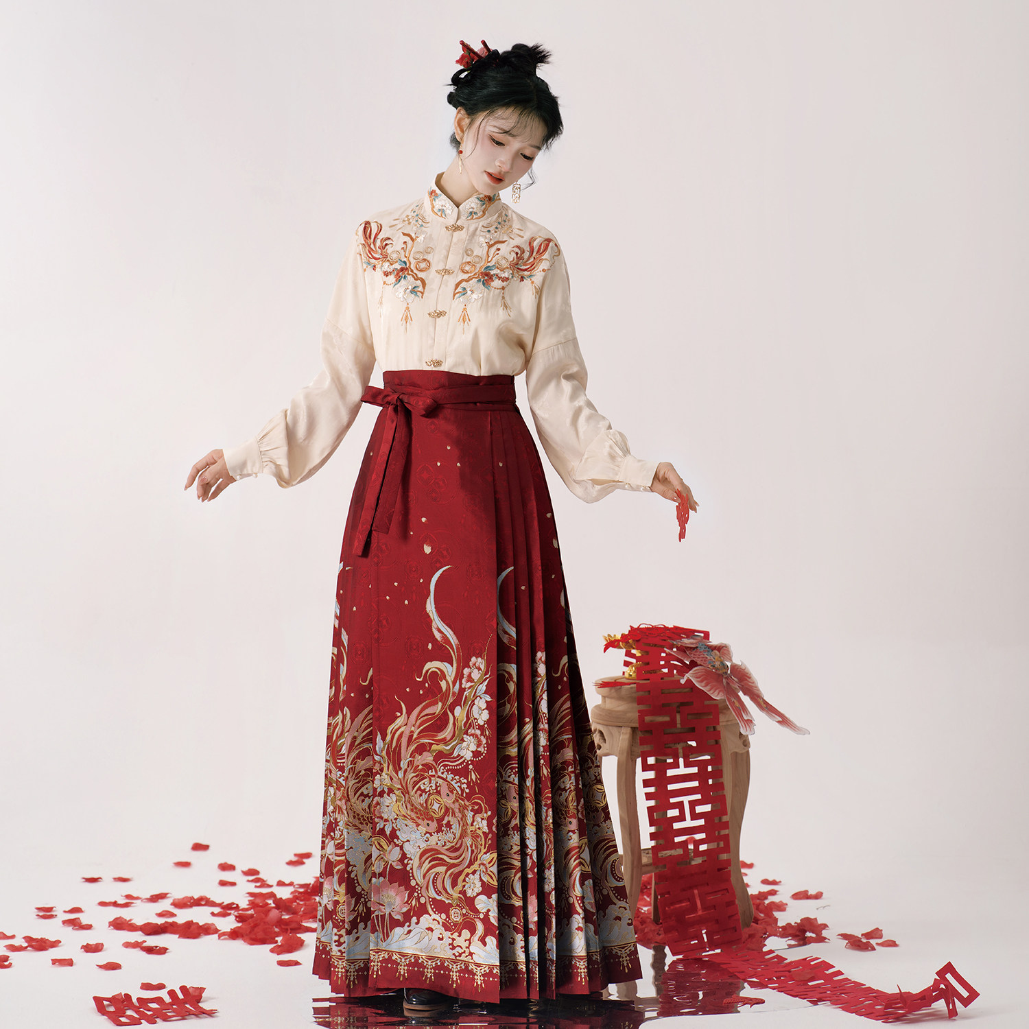 半木尧喜结莲鲤红色马面裙原创明制汉服套装女订婚服礼服新款上衣,淘宝优惠券,粉丝福利购,淘宝优惠卷