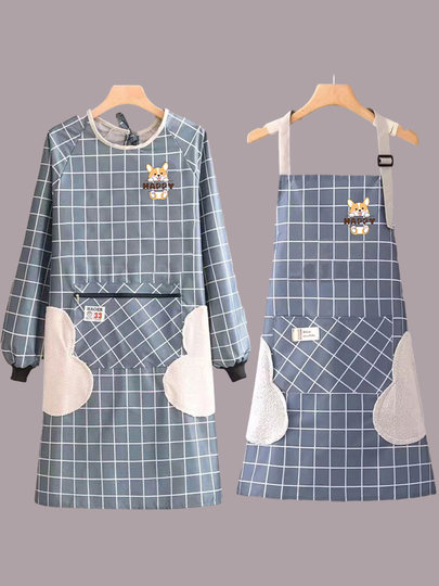 防水防油围裙女厨房做饭专用长袖罩衣可擦手家用防污大人工作服秋