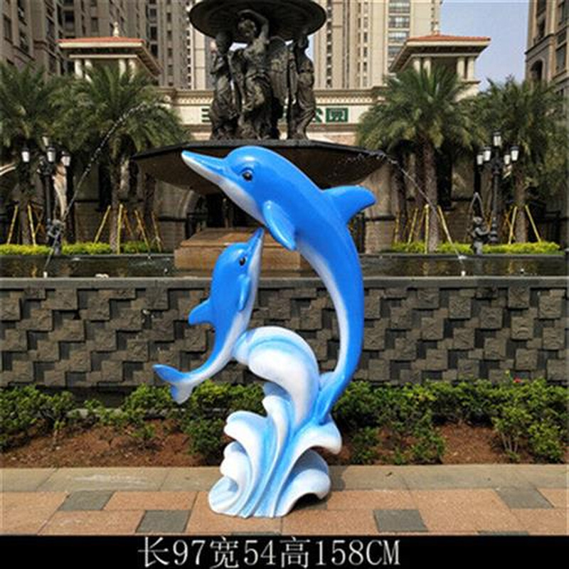 喷水仿真海豚玻璃钢景观雕塑摆件海洋动物游泳池酒店幼儿园林装饰 - 图1