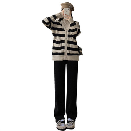 麦穗纹针织阔腿裤女秋冬季2025新款高腰显瘦直筒窄版xx