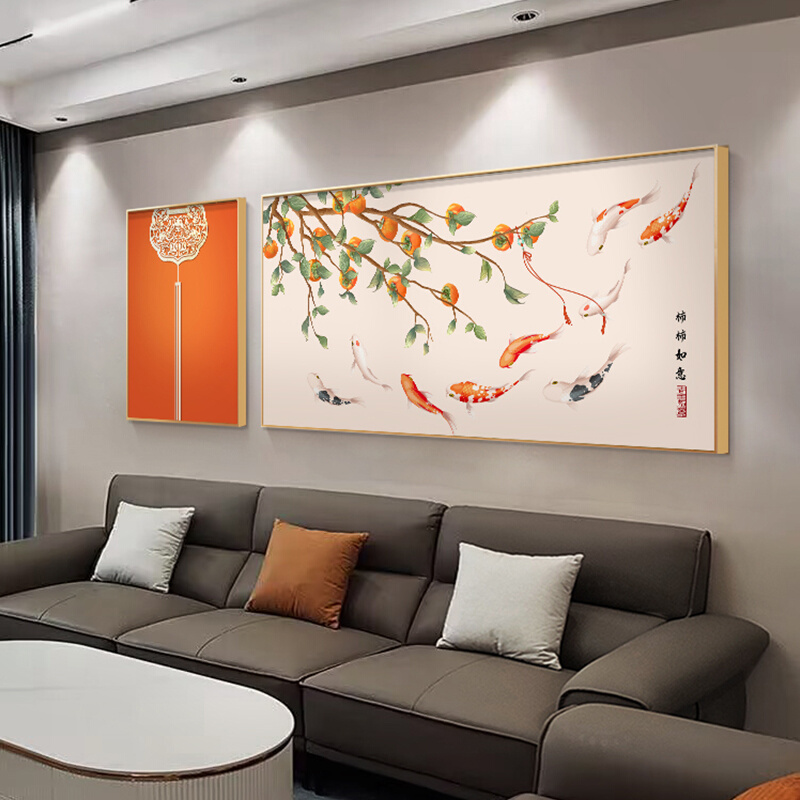 新款柿柿如意装饰画新中式客厅沙发背景墙挂画现代日式画餐厅墙面-图0