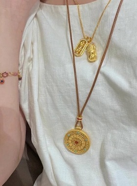 古法沙金珐琅花丝四合吊坠