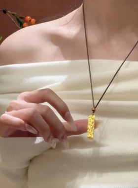 新中式四方来财碎碎冰小金条吊坠项链女爆闪高级感吉言方砖毛衣链