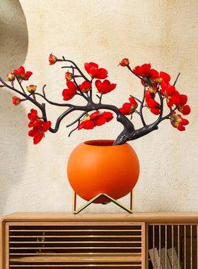 仿真梅花盆栽摆件家居客厅玄关边几盆景腊梅干花装饰花卉室内摆设